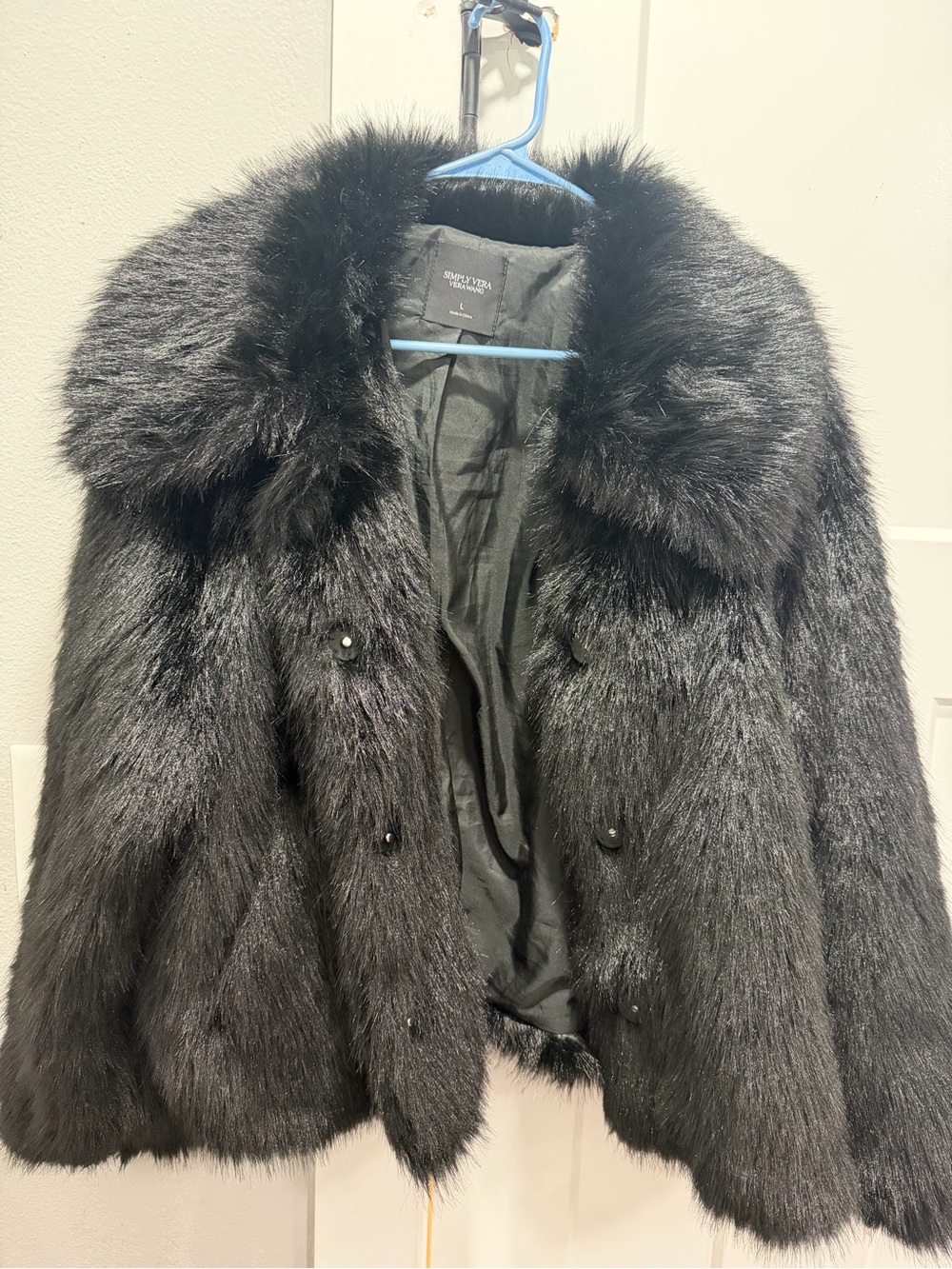 Simply Vera Vera Wang Black Faux Fur Teddy Coat